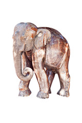 Wooden carved elephant isolated on white background