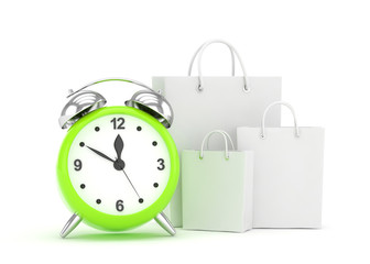 alarm clock and shopping bag