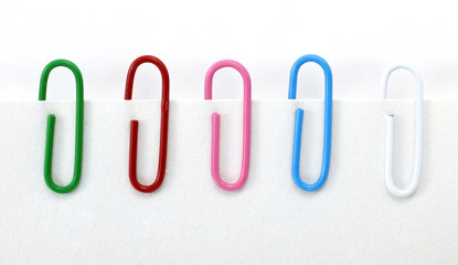 Paperclips on white background