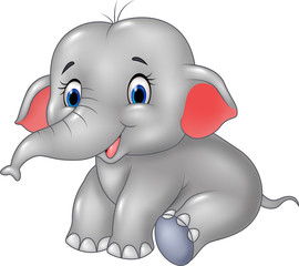 Cartoon baby elephant sitting isolated on white background