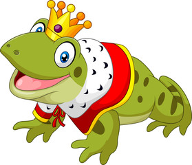 Cartoon funny frog king isolated on white background