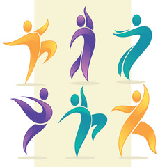 vector collection of abstract people in dancing poses, logo and