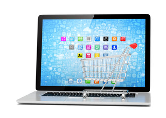 Shopping cart on laptop. 