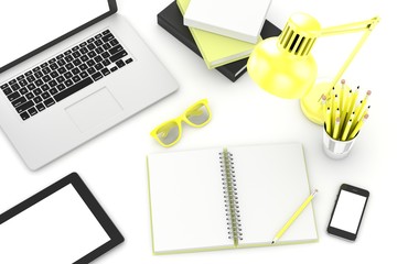 laptop and office stuff, workplace, top view