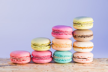 series Colorful and tasty French cookies Macarons on a colorful
