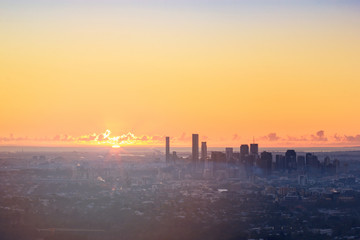 Sunrise View of the Brisbane City from Mount Coot-tha. Queensland, Australia.