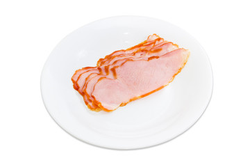 Sliced ham on a white plate