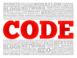 CODE word cloud, business concept