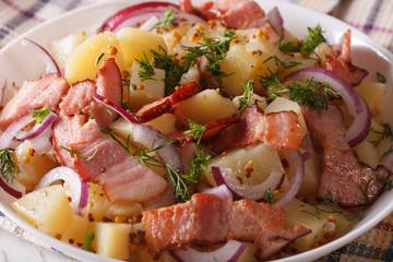 potato salad with bacon in a bowl close up. horizontal
