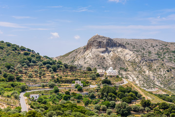 Fototapeta na wymiar The Greek Church in the picturesque mountains of Naxos island, Cyclades, Greece.