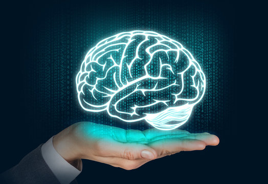 Brain silhouette float on the hand