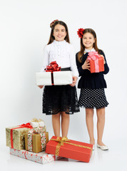 happy girls with gifts