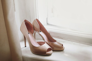 gorgeous elegant  stylish beige shoes for bride for a wedding ce