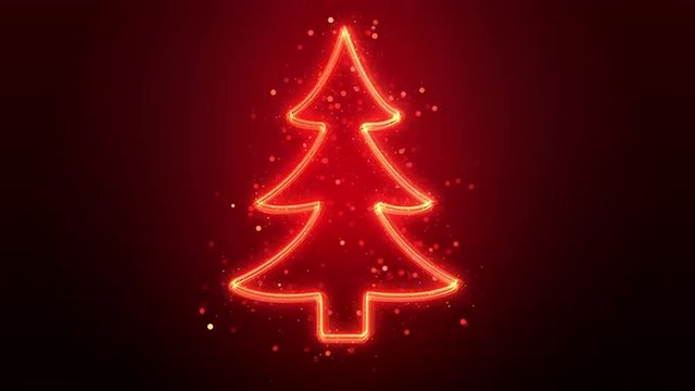 drawing and rotating a neon christmas tree with sparkles  loop 4K