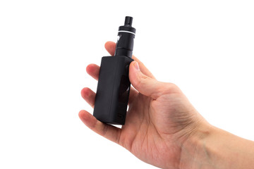 Close-up Of Person Hand Holding Electronic Cigarette isolated on white background