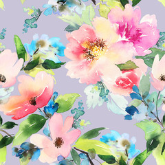 Seamless pattern with flowers watercolor. Gentle colors. Female