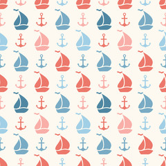 Fototapeta na wymiar Seamless pattern of anchor, sailboat shape and line