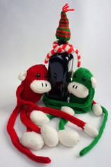Christmas background, monkey, wine bottle, Xmas