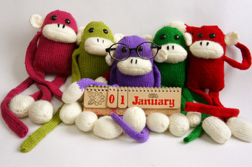 Family, stuffed animal, new year, monkey, funny