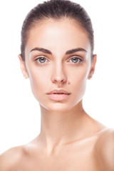 Obraz na płótnie Canvas closeup portrait of young adult woman with clean fresh skin