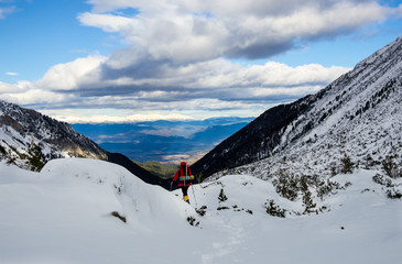 Trekking in a high winter mountain.