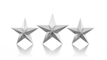 Three silver stars isolated on white background