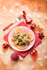 fried brussel sprout over christmas table
