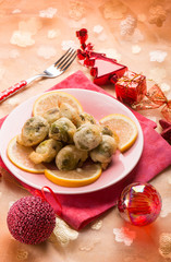 fried brussel sprout over christmas table