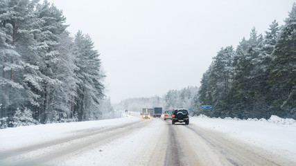 Traffic jam caused by heavy snowfall