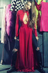 Diva in dress in wardrobe