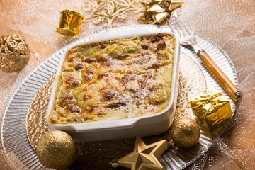 lasagne over christmas table