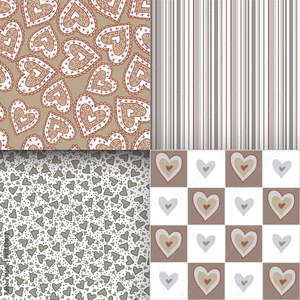 Poster set of seamless patterns with hearts