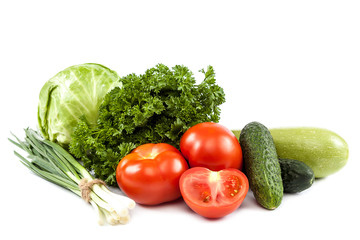 Fresh vegetables on a white background.