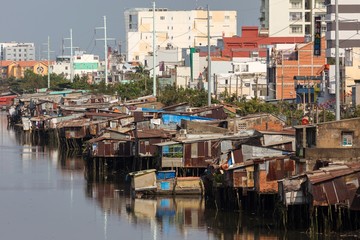 Slum and modern buildings in Saigon