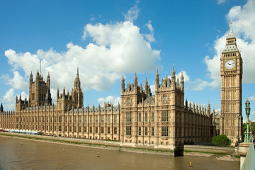 House of Parliament with Big Ban tower in London UK view from Themes river