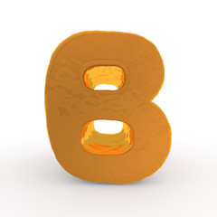 3d rendering of the letter B in gold metal on a white isolated b