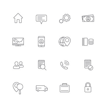 16 business, finance, enterprise line icons, isolated over white, vector illustration