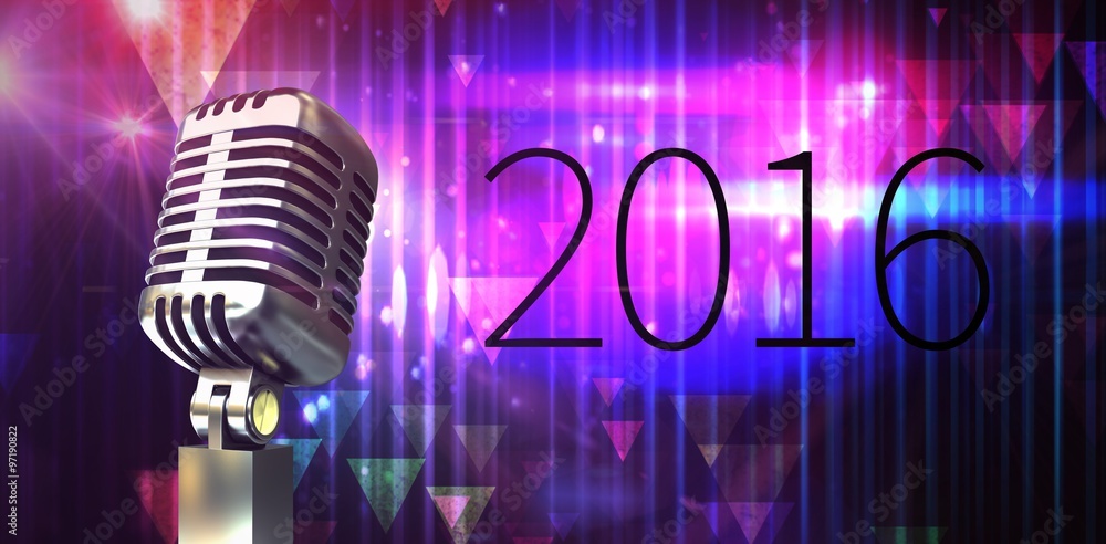 Poster composite image of digitally generated retro chrome microphone