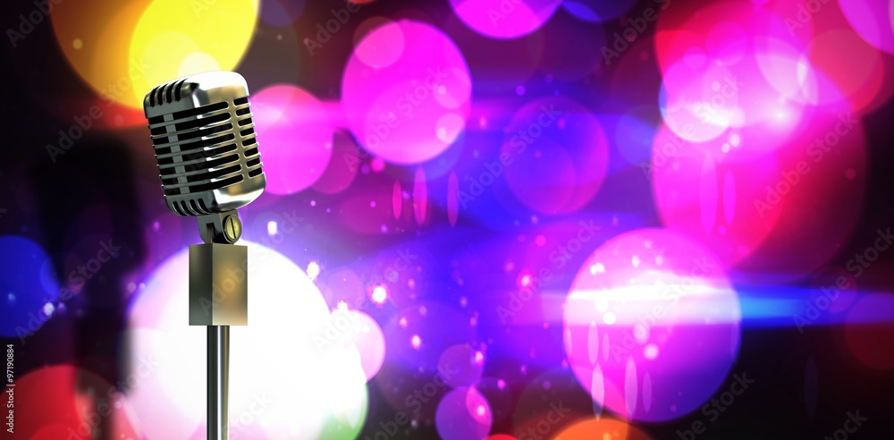 Poster composite image of digitally generated retro microphone on stand