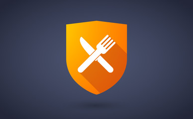 Long shadow shield icon with a knife and a fork