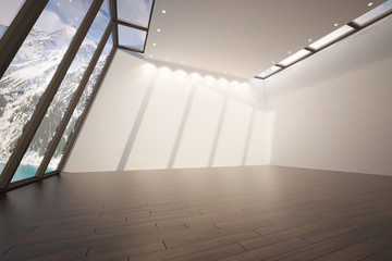 Obraz premium 3D illustration of modern room with large windows