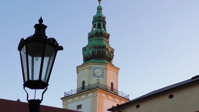 
View on old beautiful historical buildings with clock, Czech rep.
