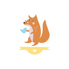 Cute Fox with a sign for text