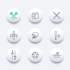 sports and games line round modern icons, vector illustration
