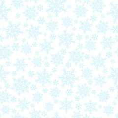 Seamless pattern of snowflakes, light blue on white