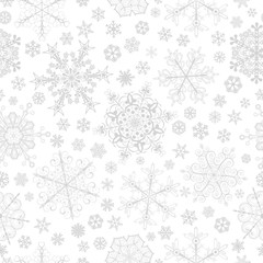 Seamless pattern of snowflakes, gray on white