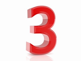 3d red number 3 on white background