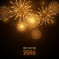 Colorful fireworks on black background. New Year greeting card.