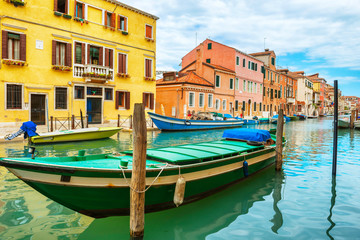 Fototapeta na wymiar Boats on Grand Canal in Venice, Italy