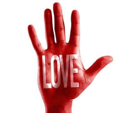 Love written on hand isolated on white background